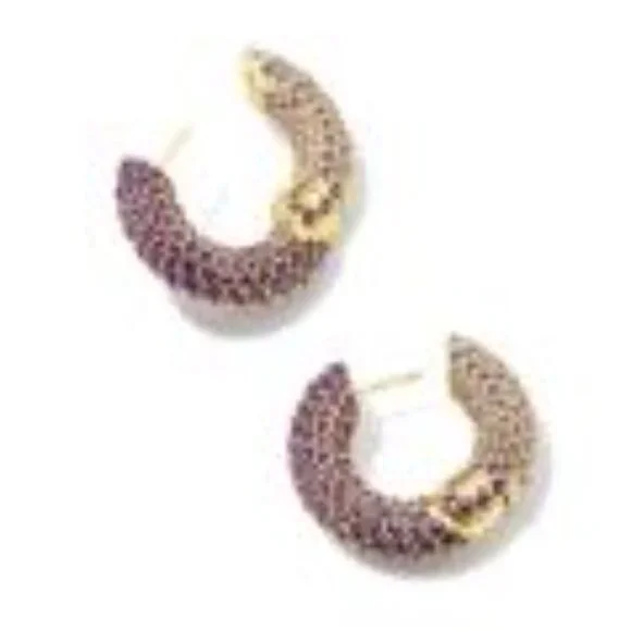 KENDRA SCOTT Mikki Pave Hoop Earrings in Purple Mauve Ombre/Gold - Picture 5 of 5